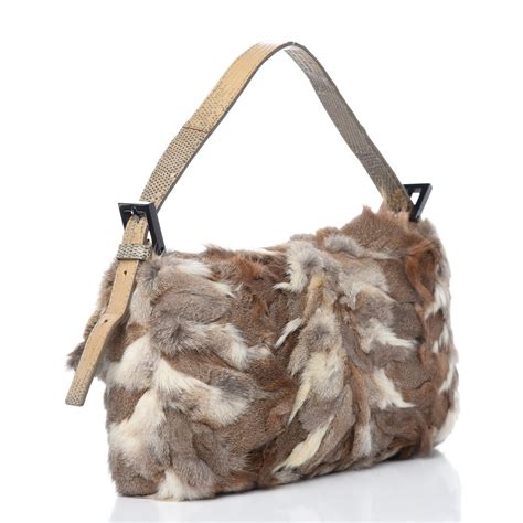 FENDI Rabbit Fur Crystal Baguette 315035 